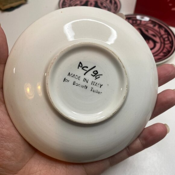 Bonwit Teller Set 5 primitive folk art birds coasters Pink original box Italy - Picture 5 of 14